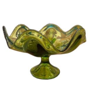 1960s VIKING EPIC  6 PETAL Petal LARGE GREEN GLASS COMPOTE MD CENTURY FOOTED